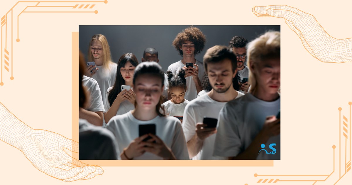 Gruppo di ragazzi che guardano i cellulari